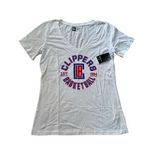 New Era White Clippers Basketball Tee V neck womens shirt Large